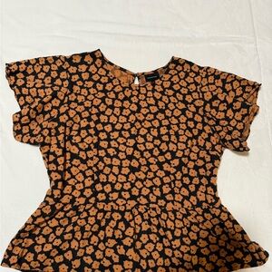 Who What Wear Black and Orange Floral Blouse